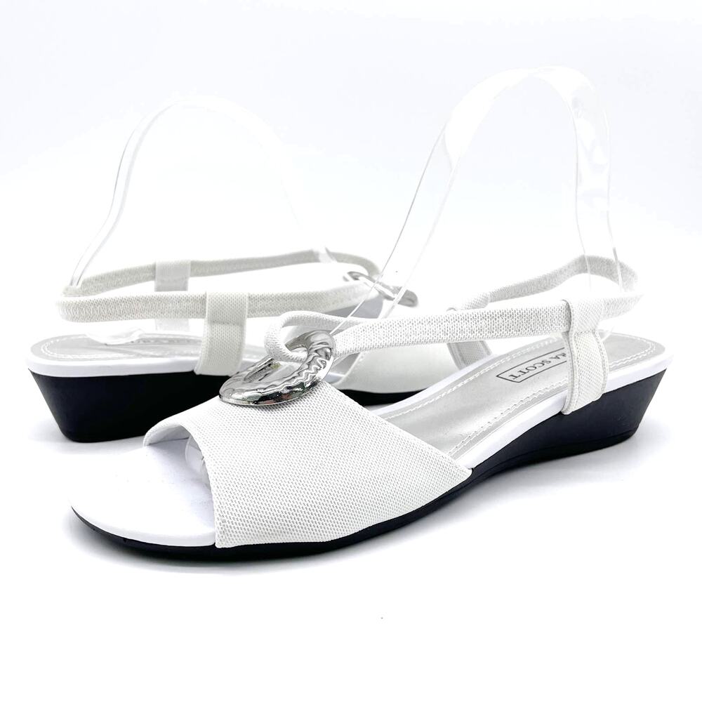 Laura Scott Womens 8 Ola Sandal Open Toe Light Gray Silver Wedge Summer Wedding